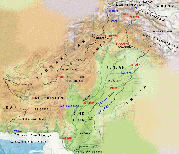 Map Of South Asian Rivers. Pakistan is located in South